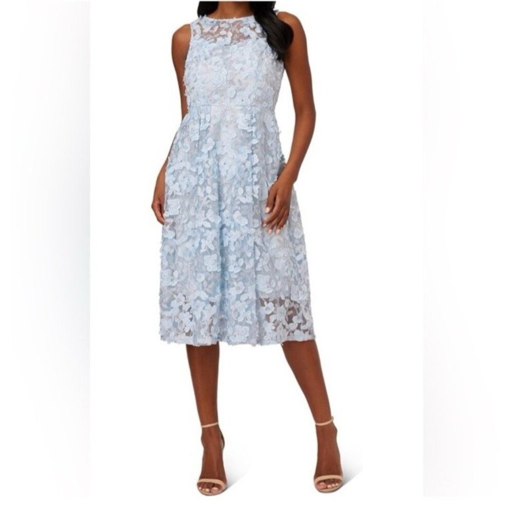Adrianna Papell 12 Glacier Blue 3D Embroidered Flowers Fit & Flare $199